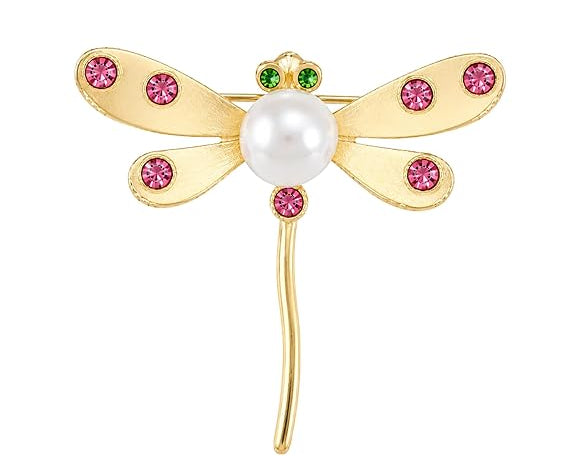 Salve Chic Dragonfly Brooch Pin featuring intricate metalwork and detailed wings, perfect for elegant accessories.