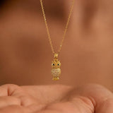 Rhinestone Owl Gold Pendant
