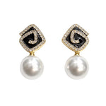 Black Enamel Faux Pearl Drop Earrings SALVE