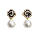 Black Enamel Faux Pearl Drop Earrings SALVE