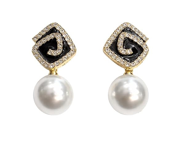 Black Enamel Faux Pearl Drop Earrings SALVE