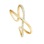 Silver CZ studded cross ring by SALVE featuring a detailed cross design with sparkling stones on a sleek ring band.