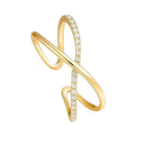 Silver CZ studded cross ring by SALVE featuring a detailed cross design with sparkling stones on a sleek ring band.