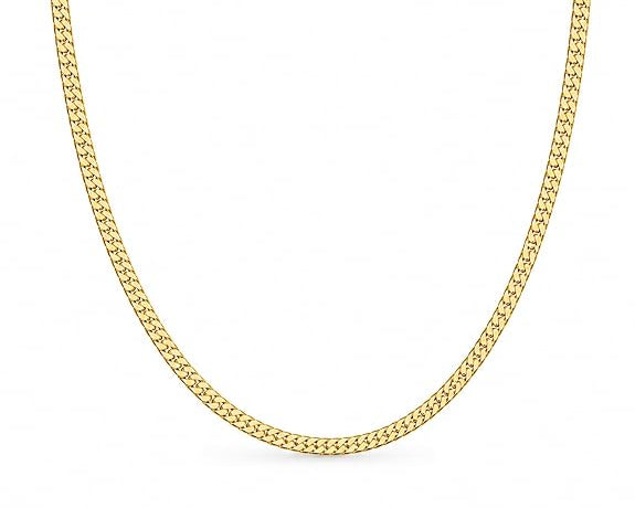 Salve Flat Cuban Link Chain Necklace featuring a sleek, polished gold-tone design with interlocking flat links.