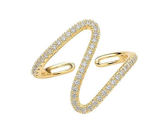 Salve contemporary CZ studded finger ring featuring a sleek band with sparkling cubic zirconia accents on a white background.