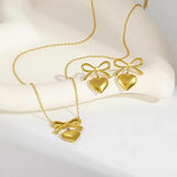 Salve Bow Heart Drop Earrings & Pendant Set for Women