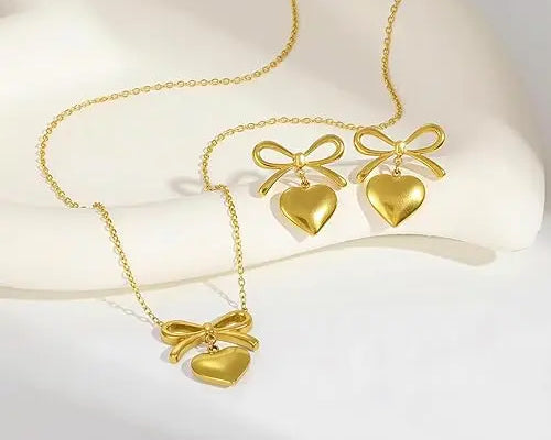 Salve Bow Heart Drop Earrings & Pendant Set for Women - Salve