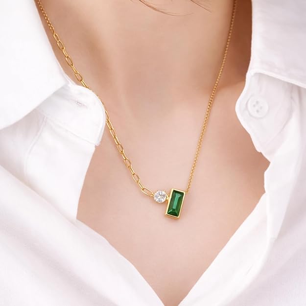 Emerald Green Rectangular Stone Pendant SALVE