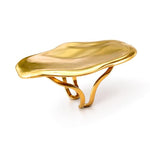 Adjustable SALVE Sculpted Statement Finger Ring with intricate design on shiny metal band.
