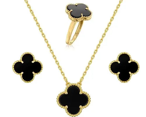Salve Black Clover Necklace Set for Women - Salve