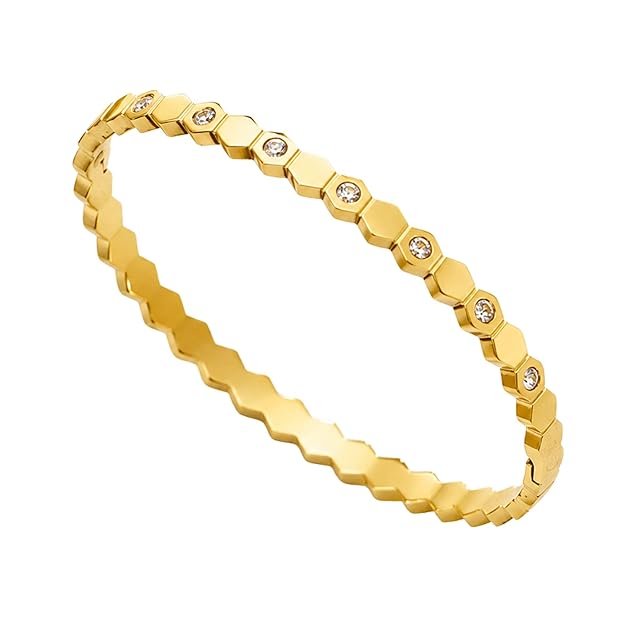SALVE CZ honeycomb hexagonal openable bracelet featuring a stylish geometric design and adjustable clasp.