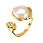Adjustable SALVE Baroque faux pearl open ring featuring a stylish design and elegant pearl accents on a silver band.