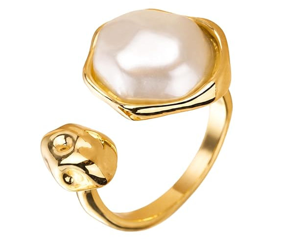 Adjustable SALVE Baroque faux pearl open ring featuring a stylish design and elegant pearl accents on a silver band.
