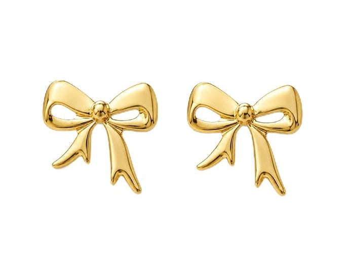 SALVE Coquette Bow Stud Earrings featuring delicate bow design in silver-tone metal, perfect for elegant everyday wear.