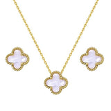 Salve White Clover Pendant Earrings Set