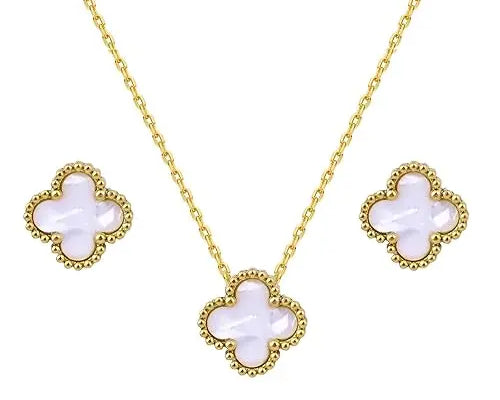 Salve White Clover Pendant Earrings Set - Salve