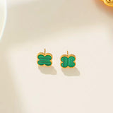 Salve Green Clover Stud Earrings