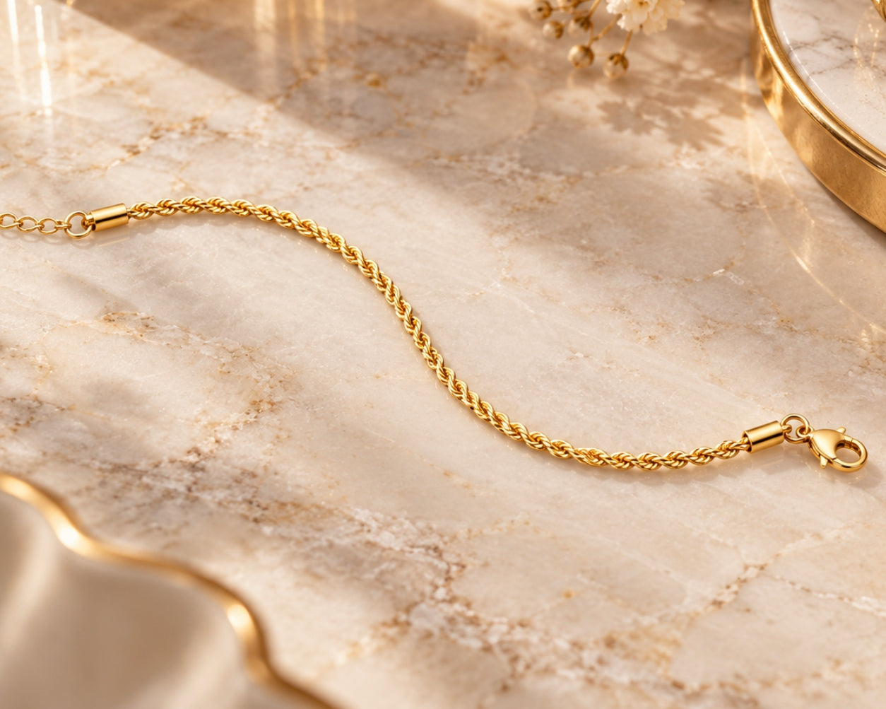 2mm Gold Rope Chain Bracelet