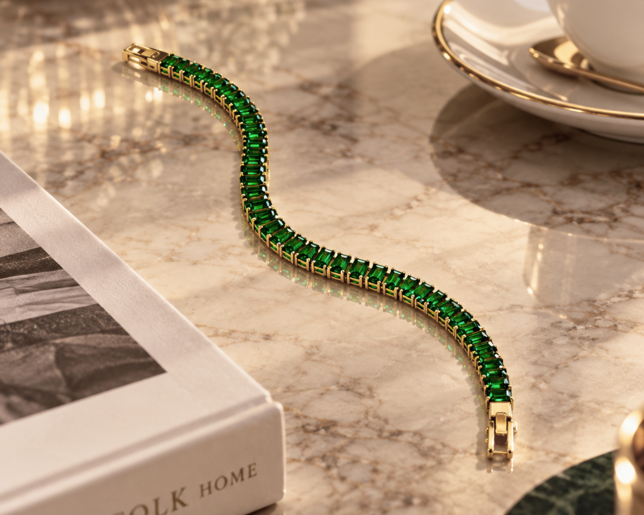 Baguette Green Tennis Bracelet - Salve