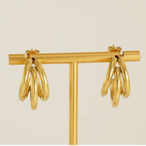Salve C-Shaped ‘Chunky’ Triple Hoop Gold Earrings - Salve