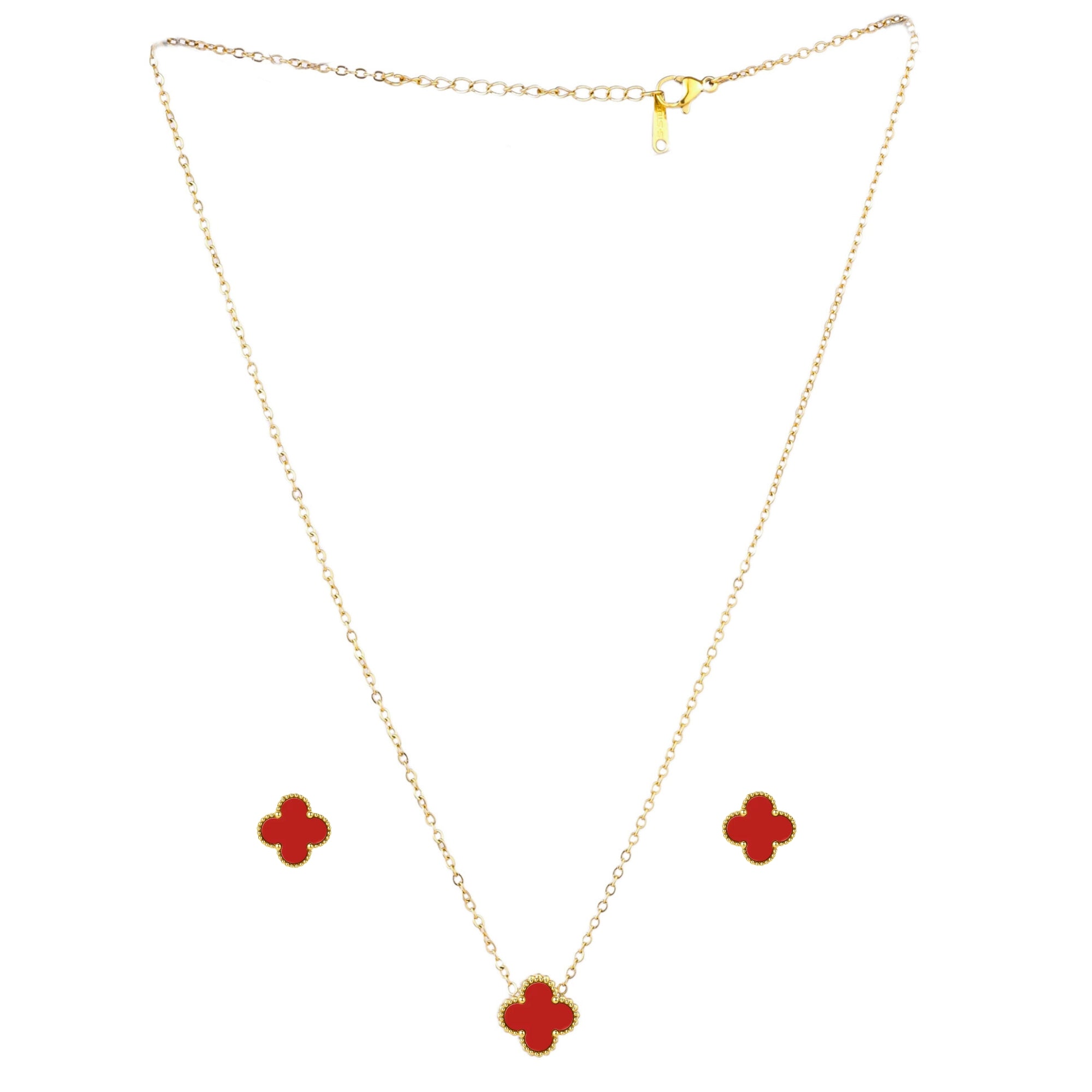 Salve Red Clover Pendant Set for Women