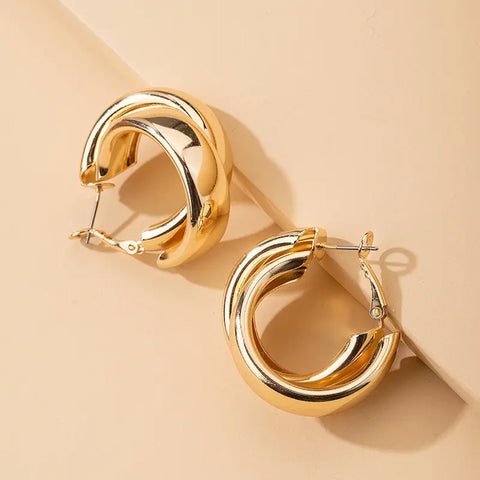 Salve ‘Chic’ Chunky Thick Double Tube Statement Gold Hoop Earrings