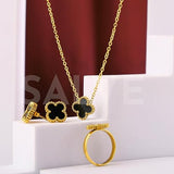 Salve Black Clover Necklace Set for Women