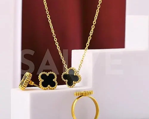 Salve Black Clover Necklace Set for Women - Salve