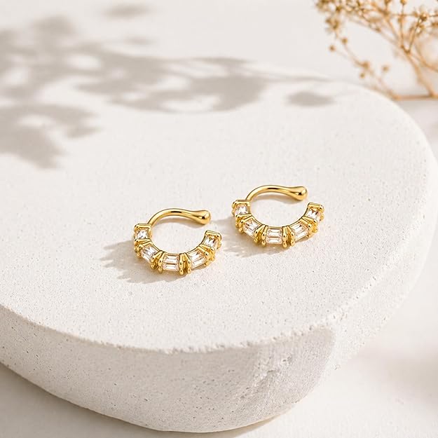 Salve No Piercing CZ Ear Cuffs earrings featuring sparkling cubic zirconia stones and a sleek silver-tone design.