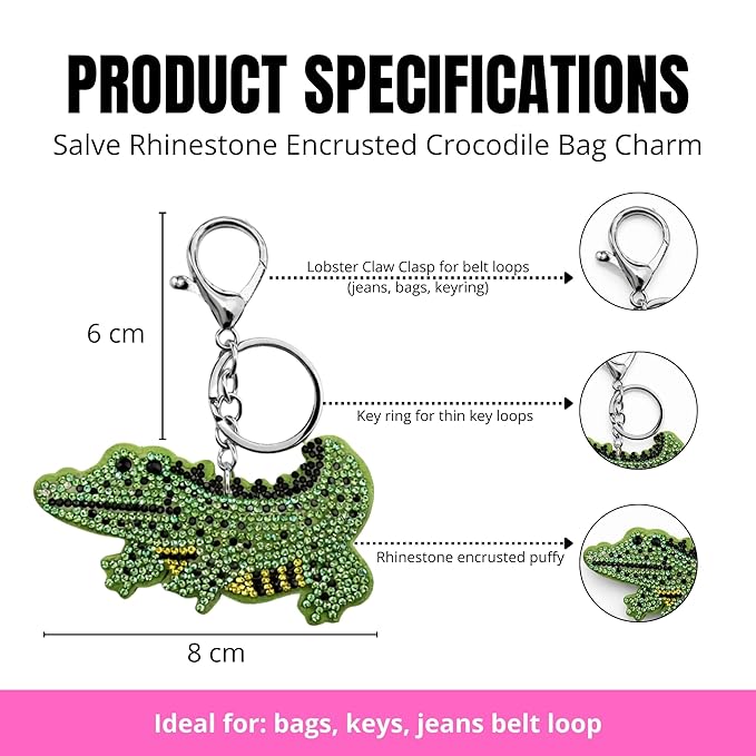 Salve Rhinestone Encrusted Crocodile Keychain for Women - Salve