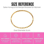 Salve CZ Honeycomb Hexagonal Openable Bracelet featuring gold-tone open hexagon design and adjustable clasp.