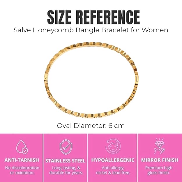 Salve CZ Honeycomb Hexagonal Openable Bracelet featuring gold-tone open hexagon design and adjustable clasp.