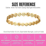 Salve Coquette Floral Daisy Golden Bracelet featuring delicate floral and daisy designs in shiny gold metal.