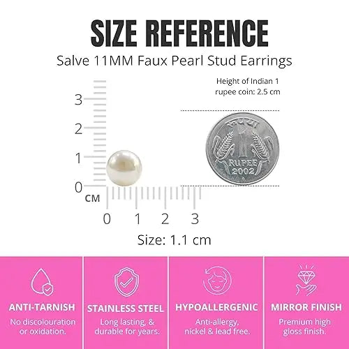Salve Chic 11MM Faux Pearl Earrings for Women - Salve