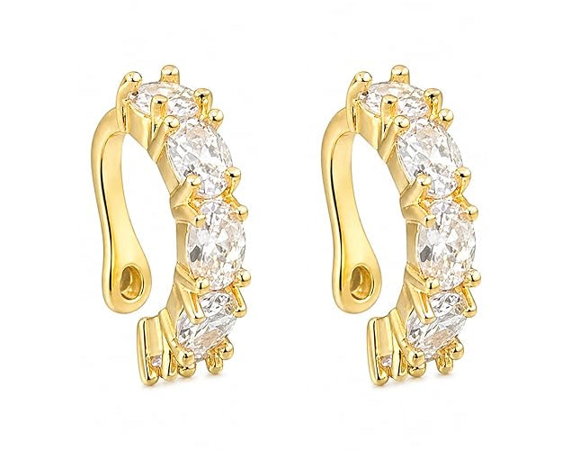 Salve No Piercing CZ ear cuff earrings featuring sparkling cubic zirconia stones on a silver-tone metal design.