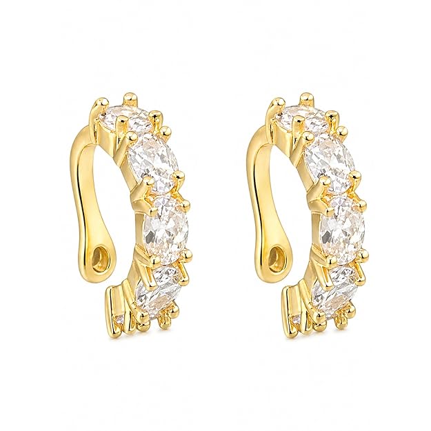 Salve No Piercing CZ ear cuff earrings featuring sparkling cubic zirconia stones on a silver-tone metal design.