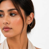 Salve Chic Marquise Flower Ear Chain Earrings with delicate marquise-shaped floral design and hanging chain detail.