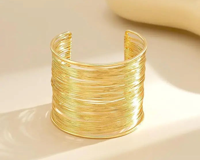 Salve Chunky Gold Bangle Stack Cuff Bracelet - Salve