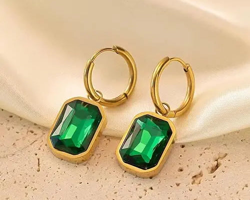 Salve Emerald Green Stone Drop Earrings for Women - Salve