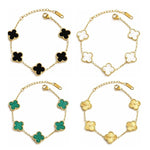 Salve anti-tarnish clover bracelet set featuring multiple silver-tone bracelets with clover charms on a white background.