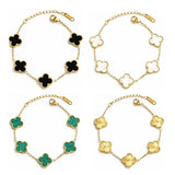 Salve anti-tarnish clover bracelet set featuring multiple silver-tone bracelets with clover charms on a white background.