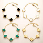 Set of SALVE anti-tarnish clover bracelets, dainty jewelry with four silver-toned bracelets featuring clover charms.