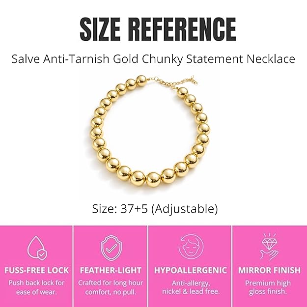 Salve chunky gold beaded aesthetic necklace featuring large round beads on a delicate chain.