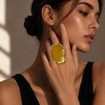 Adjustable SALVE Sculpted Statement Finger Ring with intricate design on a neutral background.