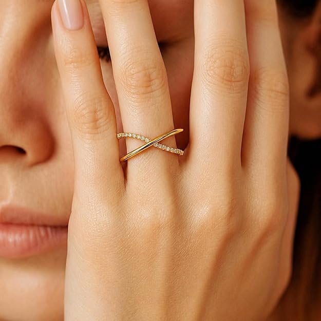 Salve CZ studded cross ring featuring metallic band with sparkling CZ stones and cross design, jewelry ring for stylish accessories.