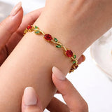 Salve maroon and green tulip bracelet featuring floral design and metal accents, stylish accessory for casual or formal wear.