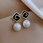 Black Enamel Faux Pearl Drop Earrings SALVE