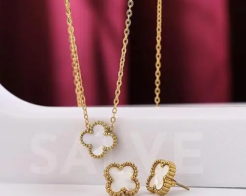Salve White Clover Pendant Earrings Set - Salve