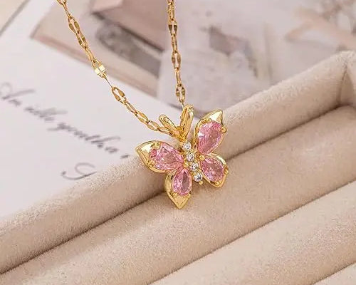 Salve Pink Butterfly Pendant for Women - Salve