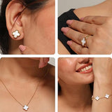 Salve White Clover Earrings Ring Bracelet Pendant Set for Girls